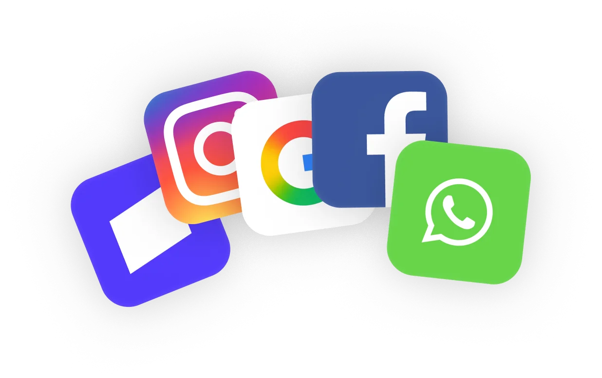 Instagram, Google, Facebook and WhatsApp app icons