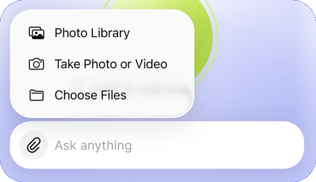 Attachment menu in Empacer: photo library, camera and files